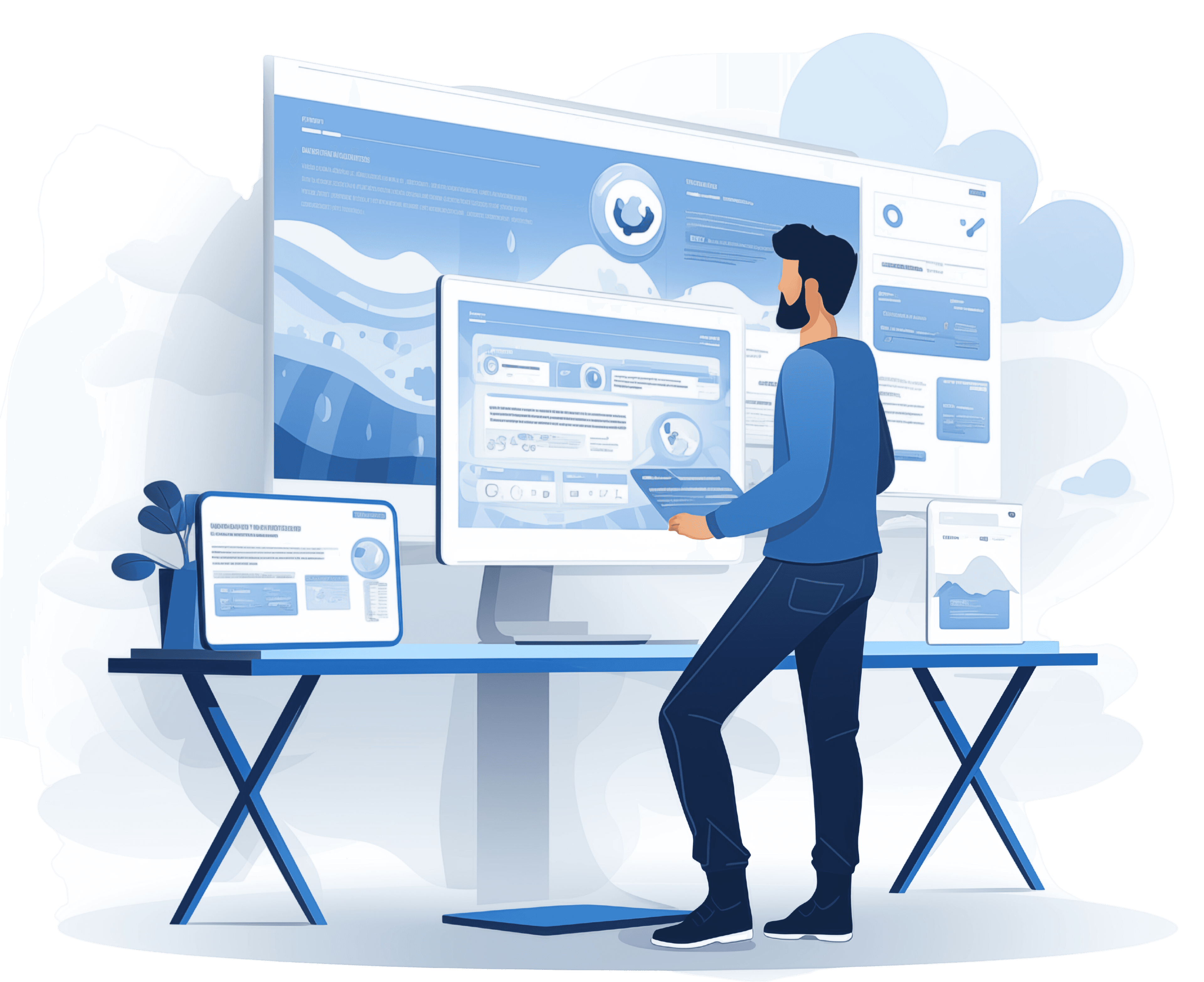 Hero image showing cartoon people designing a website
