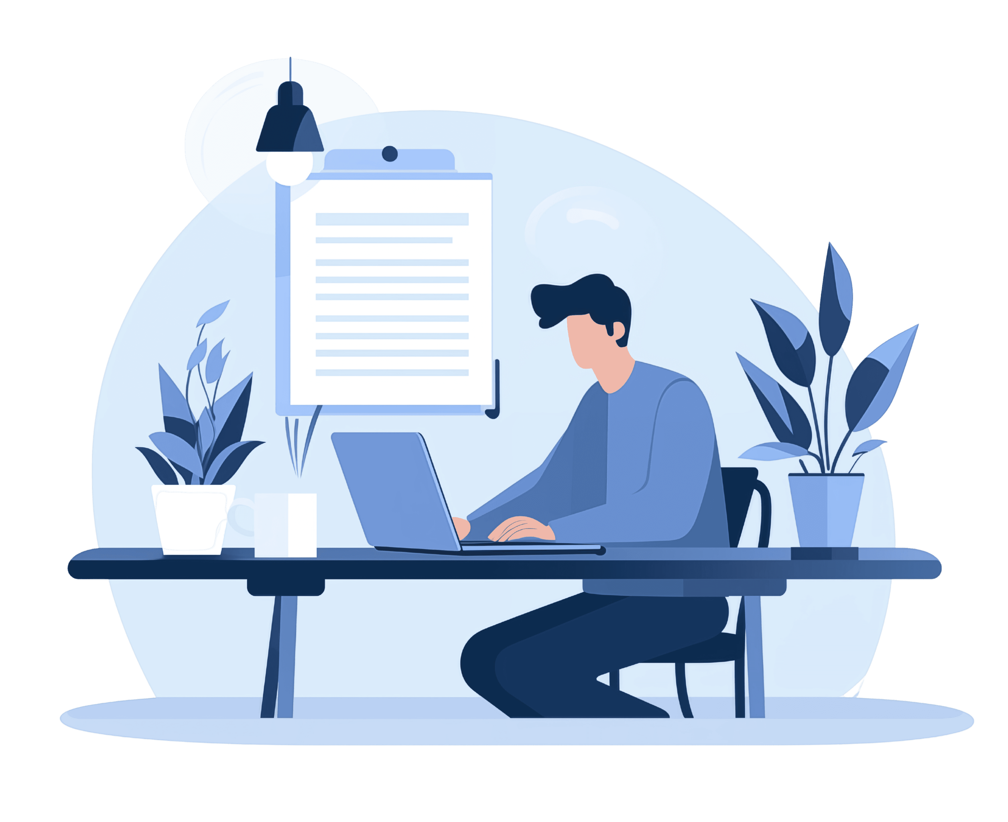 Cartoon image of a person writing a blog post on a laptop
